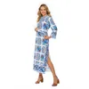 Casual Dresses Women Floral Print Long Sleeve Beach Bohemian Maxi Dress Ladies Boho Sundress Robe Vestidos