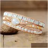 Bracelet Femmes Ethnique Cuir Wrap Bracelet Labradorite Moonstone Perles 3 Brins Boho Bijoux En Gros Drop 220831 Bracelets de livraison Dhh5A