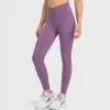 Calças de yoga femininas cintura cruzada esportes leggings outfit sacos de inserção dupla face sem linha t alta elástica hip cropped pant306q