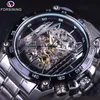 Forsining Military Sport Design quadrante scheletrato trasparente orologi da uomo in acciaio inossidabile argento orologi automatici di lusso delle migliori marche262n