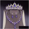 Ensembles de bijoux de luxe bleu cristal mariée pour femmes mode diadèmes boucles d'oreilles colliers couronne collier mariée 230216 livraison directe Dhcuk