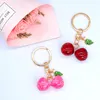 New Crystal Cherry Keychains Creative Fruit Key Chain Rings Cute Girl Keyring Cute Bag Car Pendant Gift for Women Girl Friends