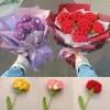 Decorative Flowers Creative Handmade Carnation Flower Crochet Wool Hand Knitting Artificial Fake Bouquet Mother's Day Gifts