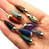 Charms Natural Gem Healing Pendulum Pointy Facet Pendant Amethyst Tiger Eye Crystal Quartz Pendulos Diy Necklace Cone gör smycken gåva