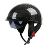 Motosiklet kaskları gerçek karbon fiber yarım yüz kask dot onaylı hafif moto, erkekler için iç lens ile açık