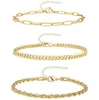 Charm Bracelets Gold Color Barcelet Set Simple Design For Women Trendy Handmade Fashion Jewelry Cuba Figaro Snake Beads Chain Length Ot07T