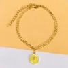 Anklets Inledande bokstav för kvinnor Rostfritt stål Guld Anklet 21cm 10cm Figaro Chain Summer Beach Accessories smyckespresent