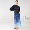 Casual Dresses ANLAN Miyake Pleated Formal Dress Fashion O-Neck Three-quarter Sleeve Print Maxi Long For Women 2023 Summer 6KK2619