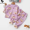 Set di abbigliamento Bambini Ragazzi Addensare Pigiama caldo Stampa cartoon Top con collo e pantaloni Neonate Autunno Inverno Dormire 230907