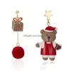 Stud Tasarım Asimetrik Küpe Kadınlar için Modaya uygun Bijoux Noel Ağacı Brown Bear Snowman Noel Baba Pentientes Noel Hediyeleri 221119 DRO DHZGX