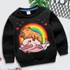 Sweats à capuche Capybara Giant Graphics Filles Garçons Rainbow Hearts Moletom Infantil Harajuku Animal Sweat Drôle Marque Enfants Vêtements 230907