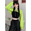 DeepTown Kpop Harajuku uprawa z kapturem kobiet Y2K hipis streetwear duży list z długim rękawem