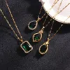 Pendant Necklaces 10pcs/lot Stainless Steel Gold Color Green Zircon Geometric Chain Necklace For Women Fashion Jewelry Gift Wholesale