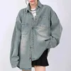 Deeptown estilo coreano vintage denim camisas femininas streetwear 90s oversize angustiado jaqueta harajuku kpop grunge manga longa topos