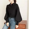 Women's Blouses Women Blouse Vintage Turn-down Collar Spring Autumn Lantern Sleeve Shirts White Tops Long Shirt Black Ladies Tunic