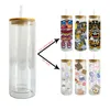 USA warehouse blank sublimation double walled clear glass 20oz skinny straight snow globe glitter with bamboo lid and straw for customized gifts 25pcs/case