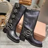 Dress Shoes Belt buckle Chunky heel cowhide Leather Biker knee Boots chunky heel Zipper Knight Boots Vintage knee-high boots Western Boots Luxury Designer Shoe x0908