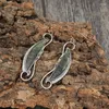 Dangle Earrings Ethnic Sector Dark Green Stone For Women Vintage Two Tone Metal Geometry Spiral Jewelry