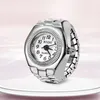 Horloges Mode Vrouwen Ring Horloge Elliptische Stereo Bloem Dames Clamshell Horloges Verstelbare Ringen Quartz Man