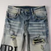 Straße 2024 Amiirii Fashion Jean Purple Demin High Jeans Herren Herren gebrochener Patch Slim Leggings #866 G863