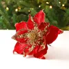 Decorative Flowers Christmas Glitter Artificial Flower Xmas Tree Ornaments DIY Garlands Home Wedding Year Party Decorations Gift