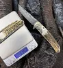 Special Offer A1963 Flipper Folding Knife VG10 Damascus Steel Drop Point Blade Deer Horn with Brass Head Handle Outdoor Camping Hiking EDC Pocket Knives