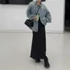 Deeptown Korean Style Vintage Denim koszulki Kobiety harajuku grunge ponadwymiarowe kurtki kpop streetwear podstawowy zwykły płaszcz z długim rękawem