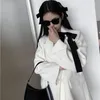 Ternos femininos terokinizo arco nó branco blazer feminino chegada manga longa jaquetas casuais feminino moda coreana chique topos femme ropa mujer