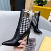 Dress Shoes 2022 New letter Leather Martin Boots Women's Stretch Knit Sock Boot Slimming Ankle boot Round toe lace-up single bootie x0908