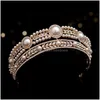 Hair Jewelry Kmvexo Luxury Gold Color Crystal Pearls Bridal Tiaras Crown Pageant Diadem Headbands Accesspries 220831 Drop Delivery Ha Dh98J