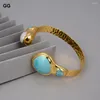 Bangle GuaiGuai Jewelry Natural White Pearl Green Amazonites Gold Color Plated Bracelet For Women Vintage Style