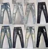 Lila varumärkesdesigner jeans för män byxor lila jeans sommarhål i hög kvalitet broderi lila jean denim byxor mens lila