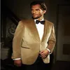 Handsome Gold Velvet Groom Tuxedos Shawl Collar Men's Toast Dress Work Business Suits Jacket Pants Bow Tie W221 & Blazers239x