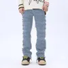 Men's Jeans 2023 European Style Stacked High Street Clothes Retro Patched Ripped Denim Straight Leg est Pants For Man 230907