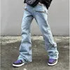 Jeans masculinos Celana Jins Pria y2k moda ritsleting retro dicuci longgar flare pria streetwear hip hop kaki lebar celana jeans lurus ropa hombre 2023 230907