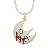 Charms isade ut bling Big CZ Moon Mouth Pendant Necklace Silver Color Cubic Zircon Red Dripping Lips Charm Hip Hop Men Women Jewelry 230908