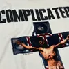 メンズTシャツ最高品質の聖23FWコラボCompleticed Jesus Tee Men Men Men VintageTシャツ洗浄特大綿Tシャツ230907
