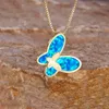 Pendant Necklaces White Blue Opal Stone Charm Cute Female Butterfly Necklace For Women Rose Gold Silver Color Chain Boho Jewelry