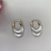 フープイヤリング卵形アクリルゴールド樹脂フープイヤリングクリアルーサイト厚い宝石