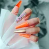 偽の爪24pcsラインストーンプレス爪のエクストラロングコフィン3Dデザインの偽の宝石贅沢なフレンチバレリーナのチップフルカバー