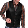 Men's Vests Men Punk Leather Vest V Neck Fishing Motorcycle Jacket Single Breasted Performance Costume Sleeveless Slim Fit Winter Coat Tops 230908