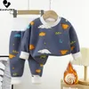 Zestawy odzieży Dziecięce Dziewczyny Pajama kreskówka długie rękaw grube ciepłe topy z spodniami Baby Autumn Zima Sleeping Wear 230907