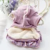 犬のアパレルピンクの紫色の暖かい綿のパッド入りドレス小さな犬2023秋と冬の服の格子縞のスカートプードル
