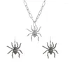 Hanger Kettingen Goud Zilver Kleur Grote Spin Choker Oorbellen Set Halloween Horror Party Charm Sieraden Voor Vrouwen