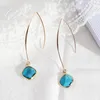 Dangle Oorbellen Squre Glas Omrande Lange Messing Ronde Drop Earring voor dames