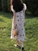 French Tea Break Lace-up Dress Womens Design Sense Temperament Printed Lantern Sleeve Chiffon Dress Retro Style