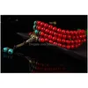 Bracelets de charme en gros bouddhiste 108 Mala prière 8mm pierre de pin rouge perle hommes yoga méditation collier goutte 230215 livraison bijoux Dhv3V