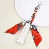 Keychains Leather Tassel Satin Silk Scarves Keychain Bowknot Scarf Pendant Car Purse Bag Keyring Holder Girls Handbag Key Ring Accessories