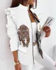 Женские костюмы Пиджаки Красочный пиджак для женщин Леопардовый принт с рюшами и длинными рукавами на молнии Костюм с принтом Одежда больших размеров для женщин Пиджаки 230907