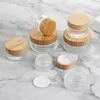 Frosted Clear Glass Cream Jars Natural Bamboo Lids Empty Refillable Cosmetic Container Bottles Exempel Burkar 5G 15G 30G 50G 100G